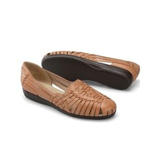 Softspots Trinidad Tan Leather Woven Huarache Flats Womens 11 N Narrow Comfort